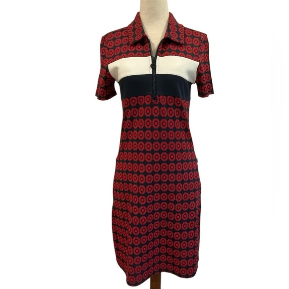 Tory Burch Sports Jacquard Color Block Dress Red and Navy Size XSmall - Picture 2 of 11